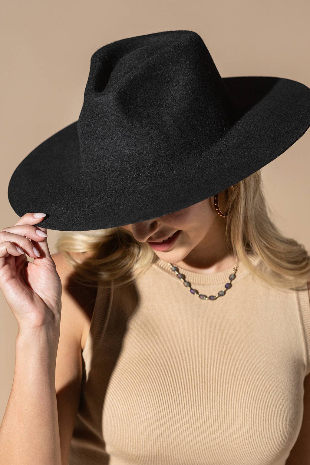 100% Australian Wool Teardrop Panama Hat-Blank  : Black / OS