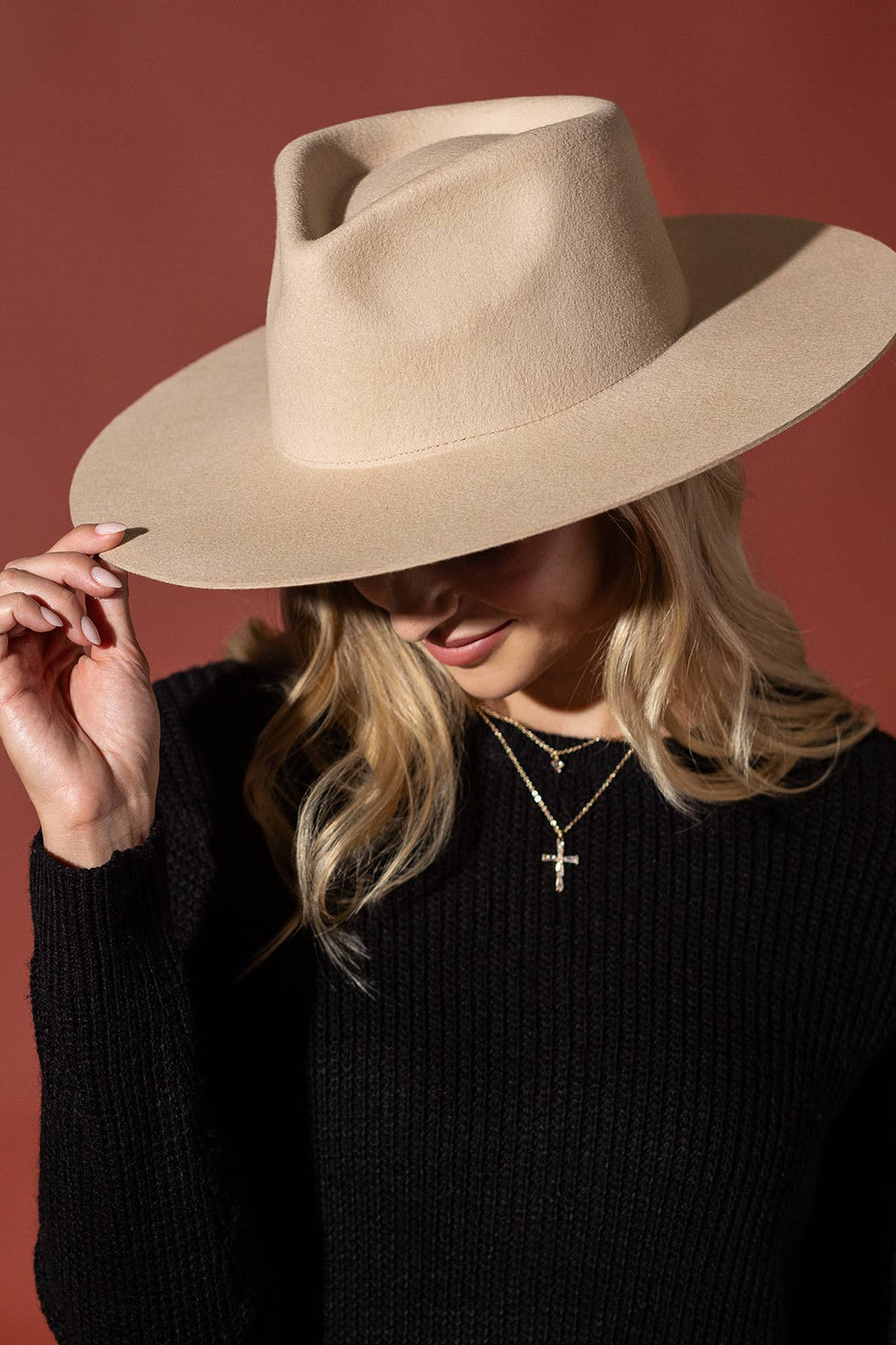 100% Australian Wool Wide Teardrop Panama Hat -Blank: MALT / OS