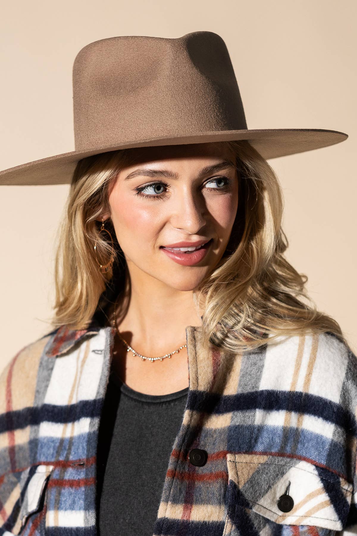 100% Australian Wool Wide Teardrop Panama Hat -Blank: ALMOND / OS