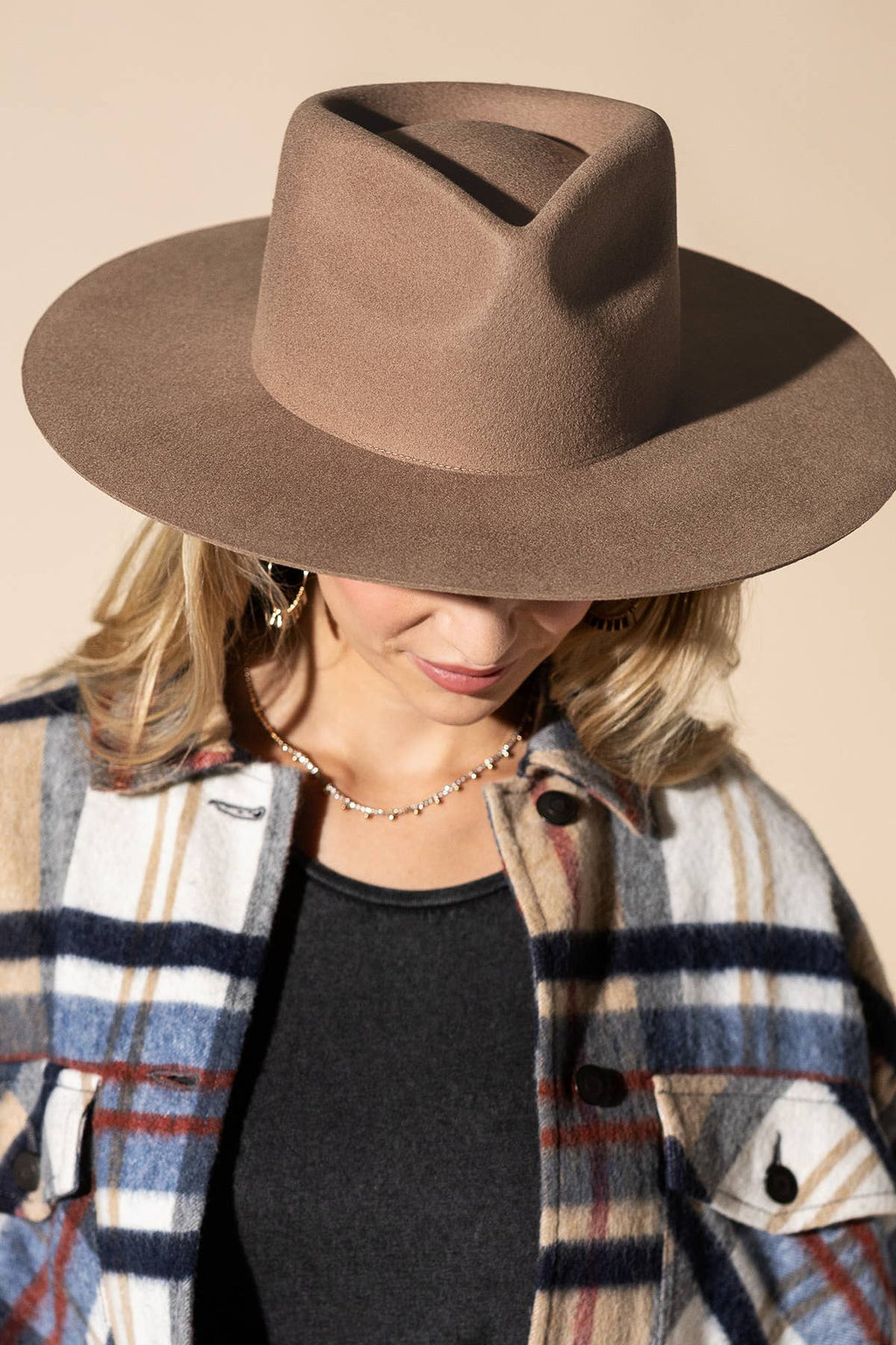 100% Australian Wool Wide Teardrop Panama Hat -Blank: ALMOND / OS