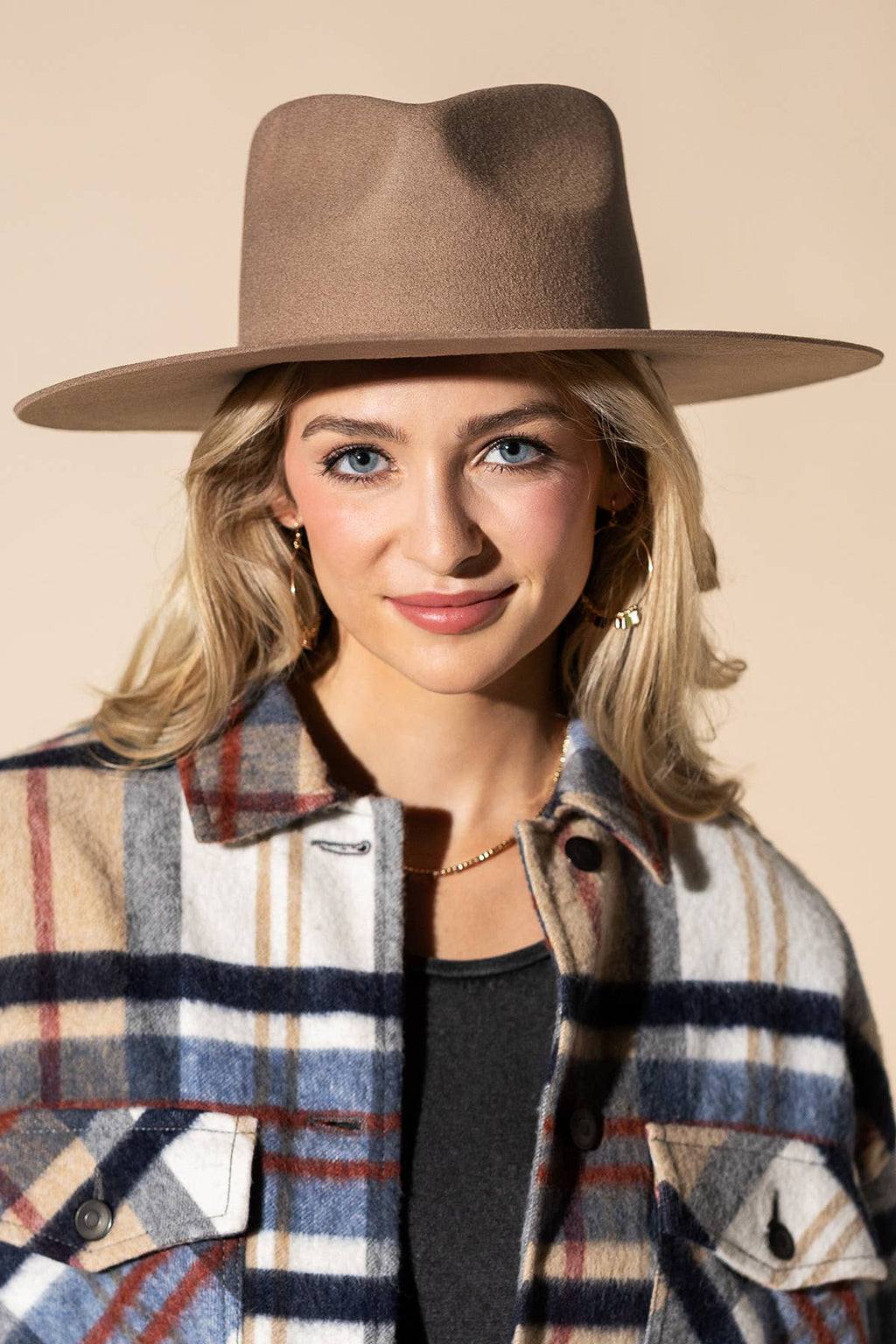 100% Australian Wool Wide Teardrop Panama Hat -Blank: ALMOND / OS